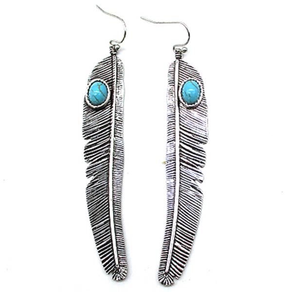 FEATHER METAL DANGLE EARRING