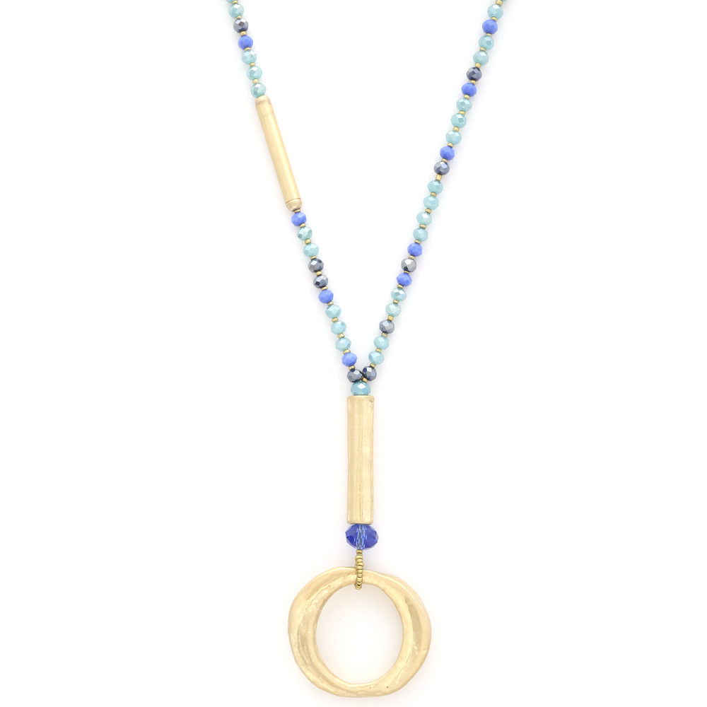 ROUND METAL PENDANT BEADED NECKLACE