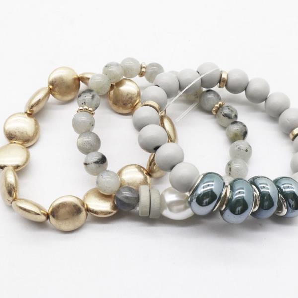 WOOD STONE MIX BEAD STRETCH BRACELET SET