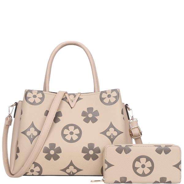 2IN1 PRINT HANDLE SATCHEL BAG WITH WALLET SET