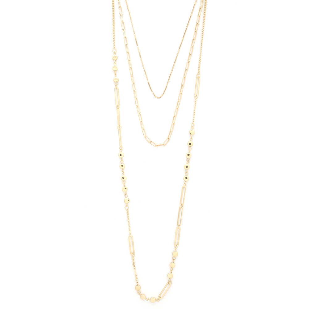 3 LAYERED METAL CHAIN LONG NECKLACE