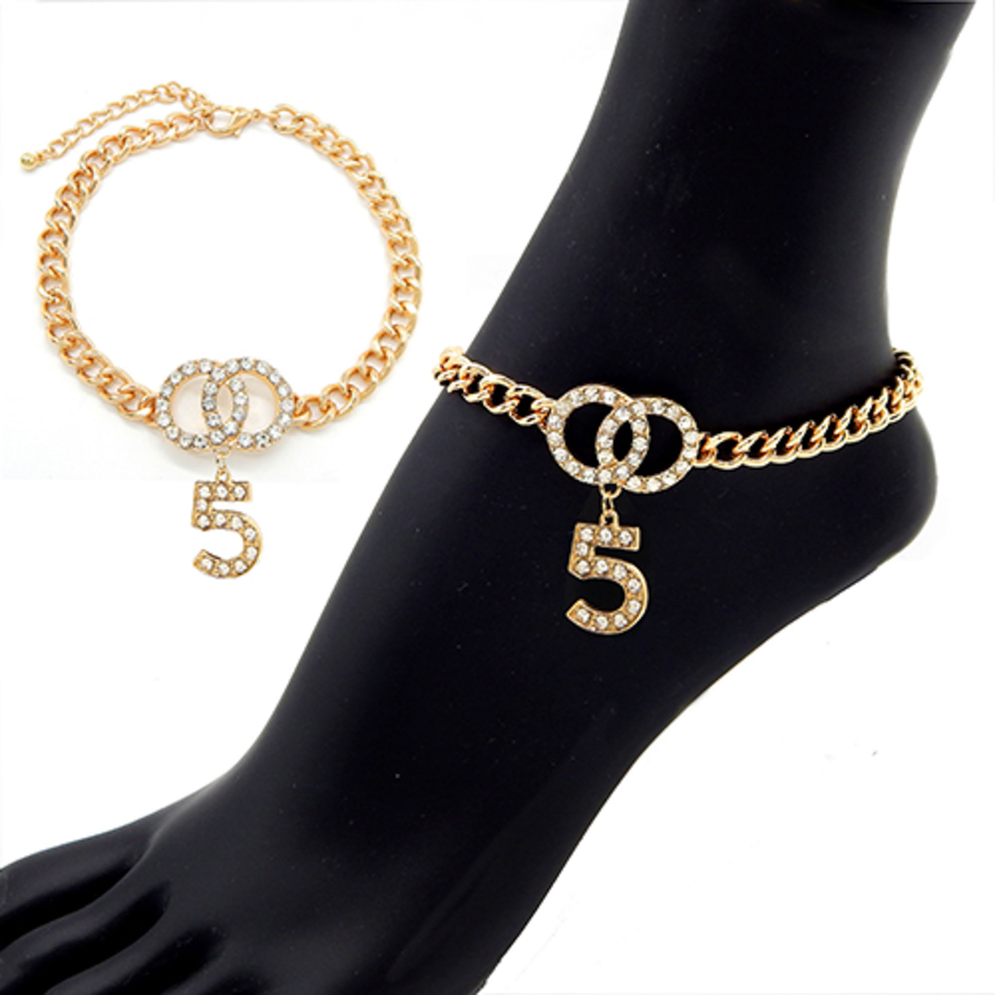RHINESTONE ANKLET DOUBLE LINK AND 5
