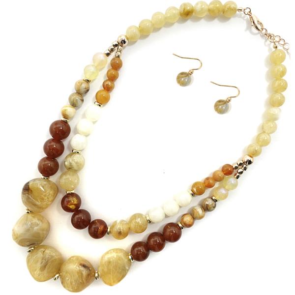 RESIN BEAD STATEMENT NECKLACE SET 17", 20.5"