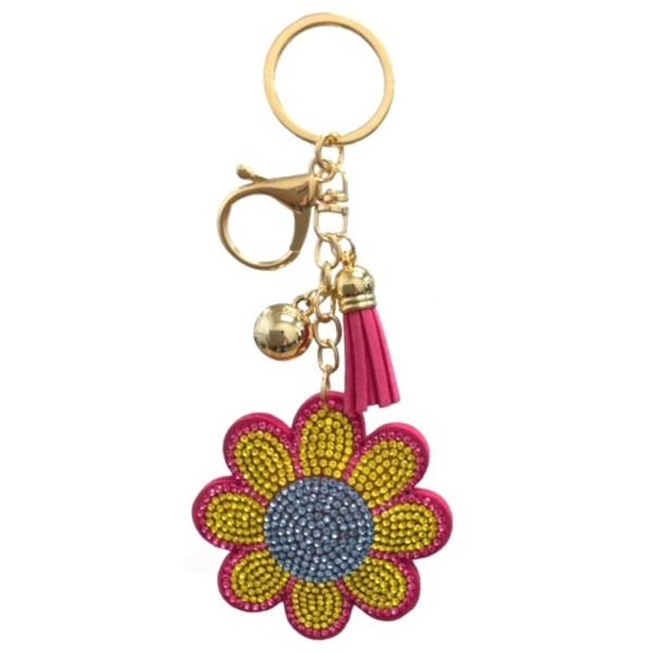 RHINESTONE FLOWERRHINESTONE CACTUS KEYCHAIN WITH TASSEL KEYCHAIN WITH TASSEL