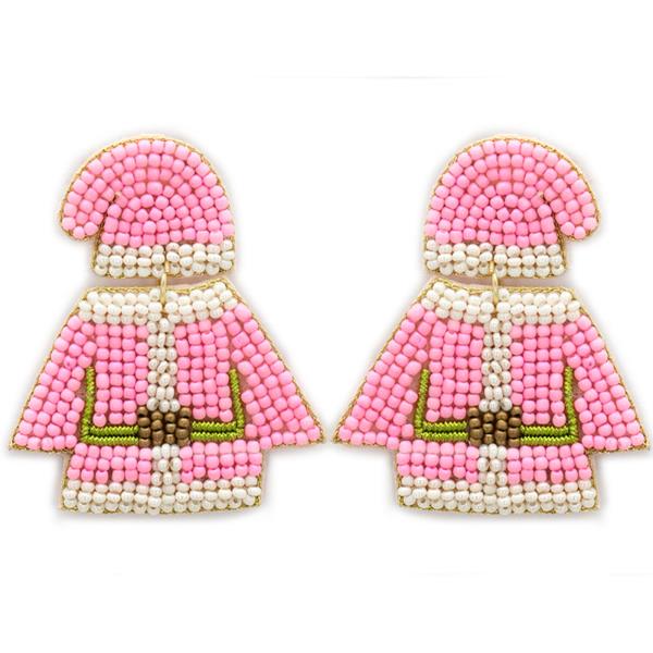 SEED BEAD CHRISTMAS SANTA JACKET POST EARRING