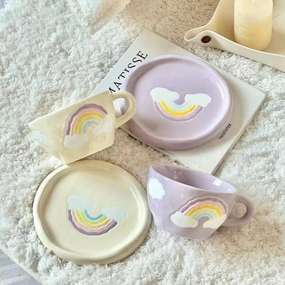 CERAMIC RAINBOW CUP AND SAUCER PASTEL