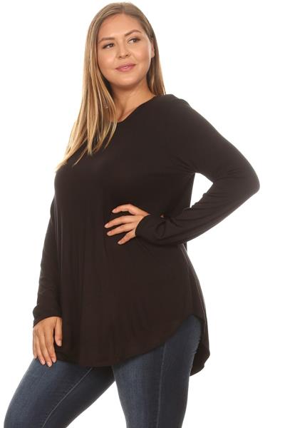 Azules Plus Size tunic tops for leggings long sleeve Crew Neck Soft Tunic Top Curved Hem tshirt wome