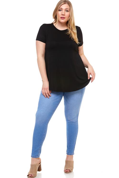 Azules Plus Size t-shirts women vintage Crew Neck Short Sleeve Curved Hem T-Shirt Tunic Top  Made In