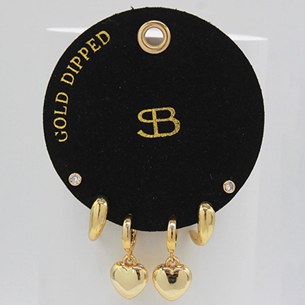 HEART HUGGIE GOLD DIPPED MULTI PACK EARRING SET