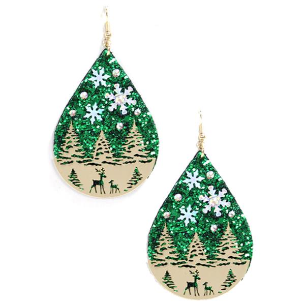 CHRISTMAS TEARDROP GLITTER DANGLE EARRING