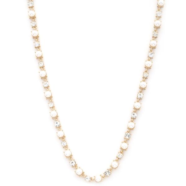 PEARL CRYSTAL LINK NECKLACE