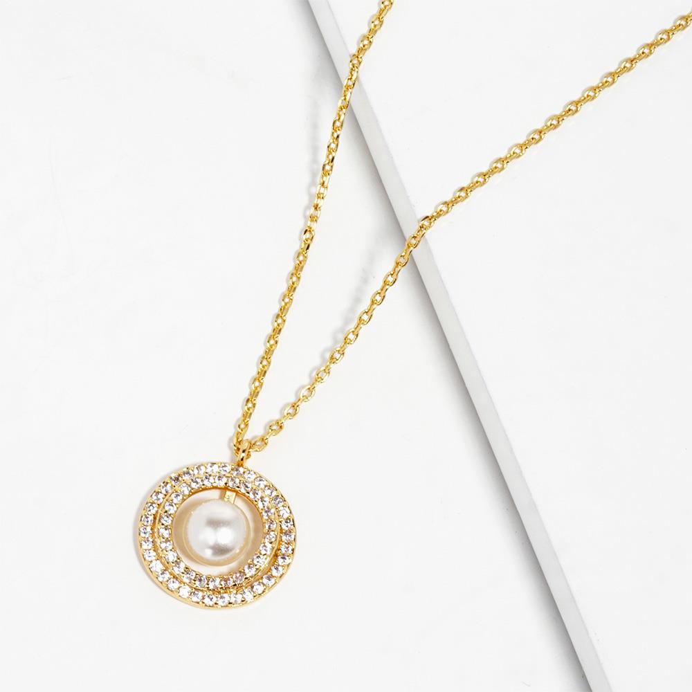 DOUBLE CIRCLE PEARL BEAD PENDANT NECKLACE