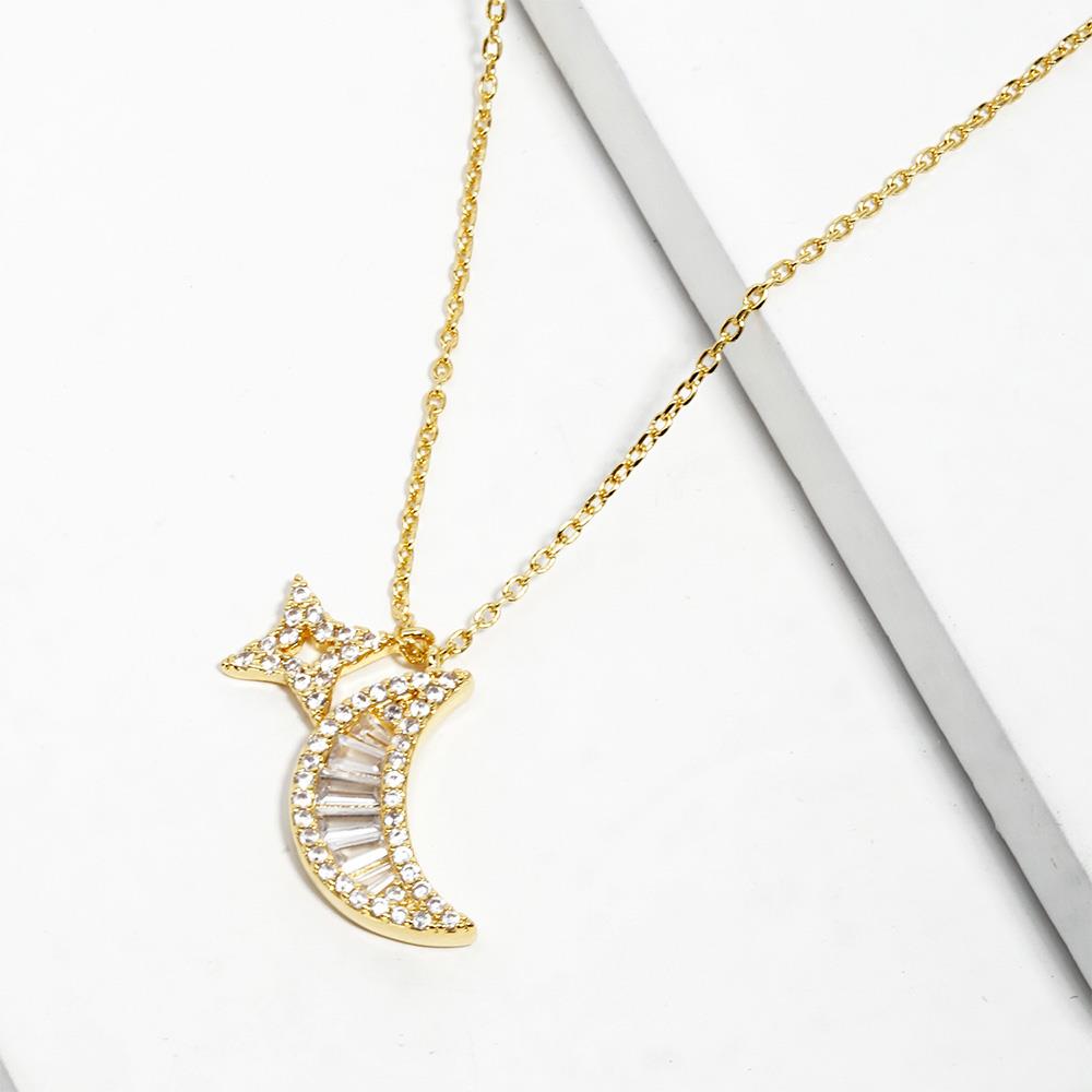 MOON STAR CRYSTAL CHARM NECKLACE