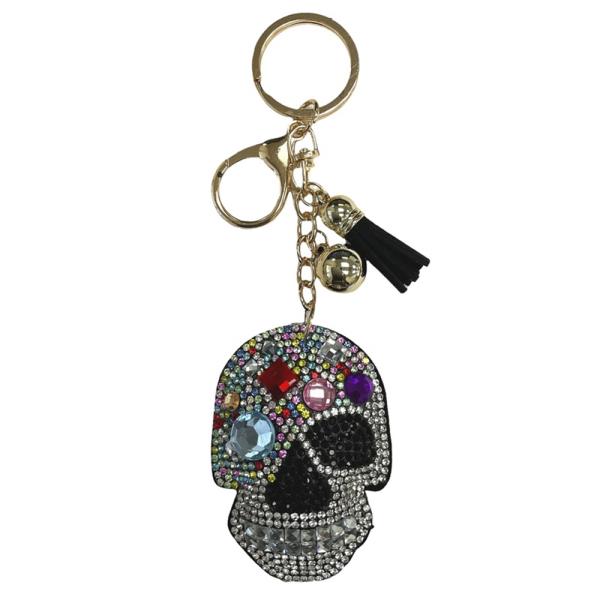 HALLOWEEN RHINESTONE SKULL KEYCHAIN WITH TASSEL