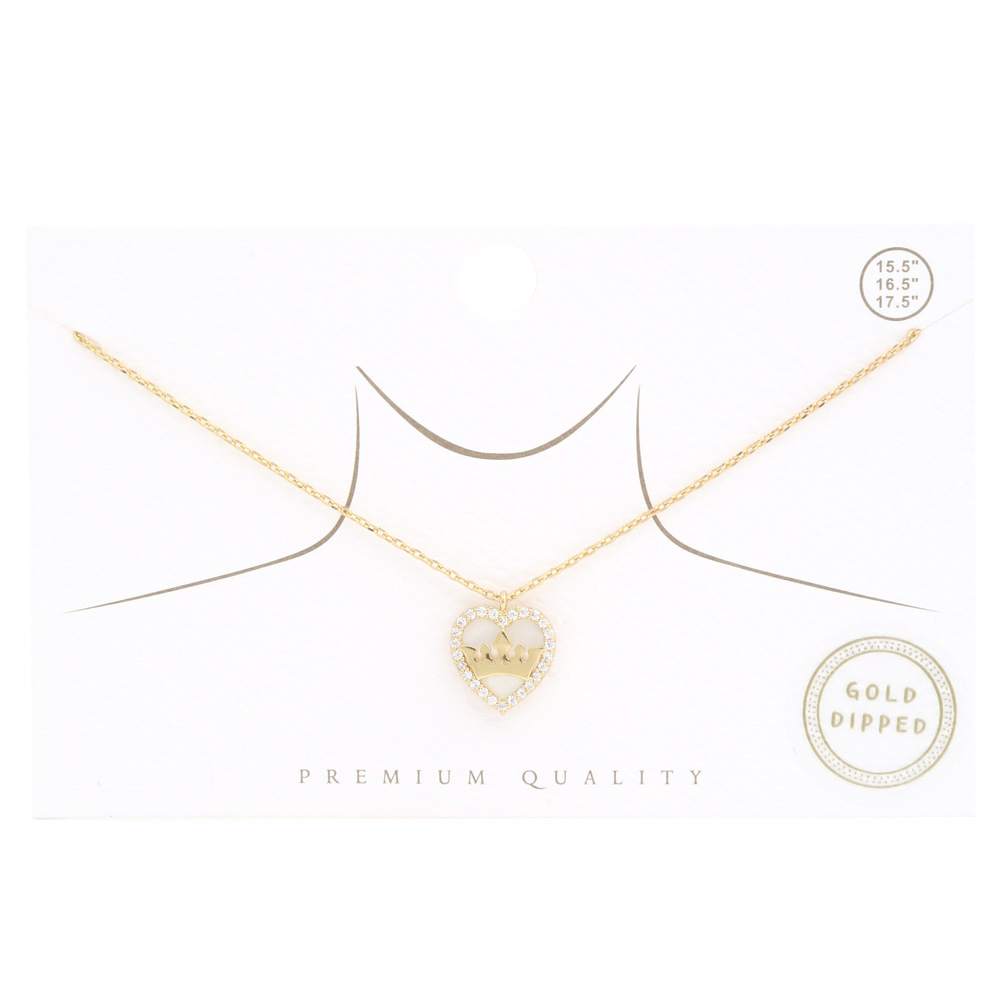 PREMIUM QUALITY GOLD DIPPED HEART CROWN CHARM NECKLACE