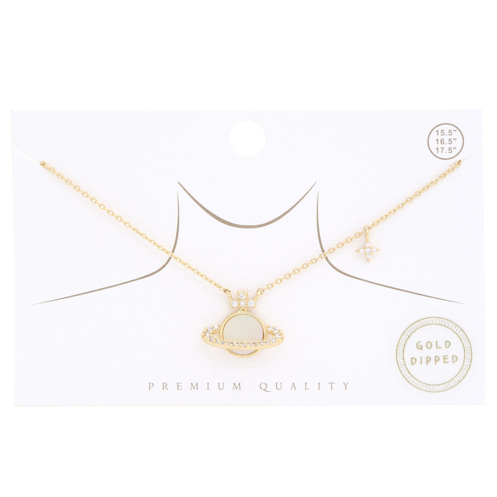 PREMIUM QUALITY GOLD DIPPED SATURN PLANT CHARM NECKLACE