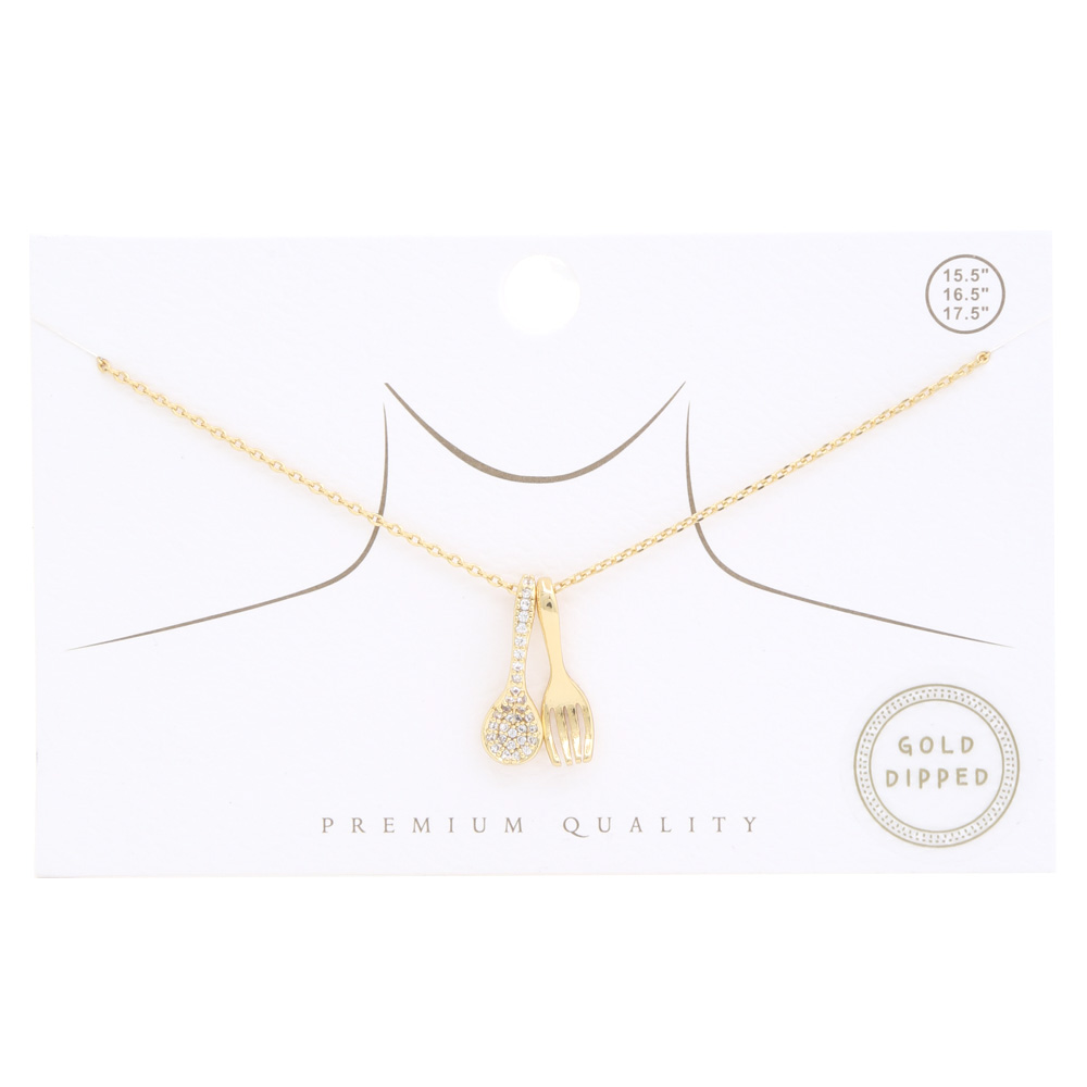 PREMIUM QUALITY GOLD DIPPED SPOON FORK CHARM NECKLACE