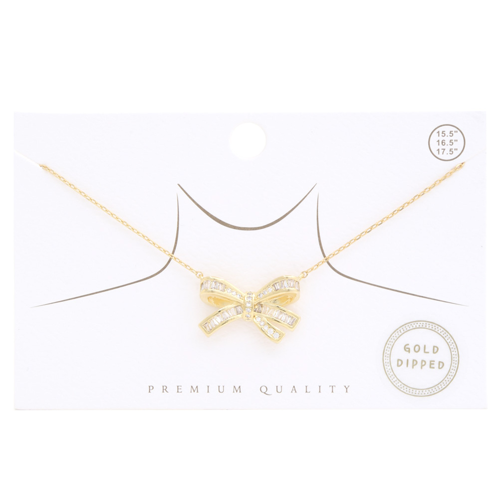 PREMIUM QUALITY GOLD DIPPED RHINESTONE BOW CHARM NECKLACE