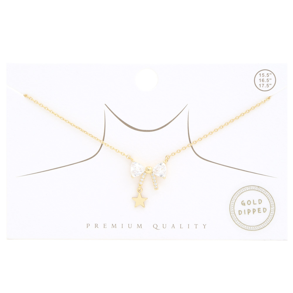 PREMIUM QUALITY GOLD DIPPED BOW STAR CHARM NECKLACE
