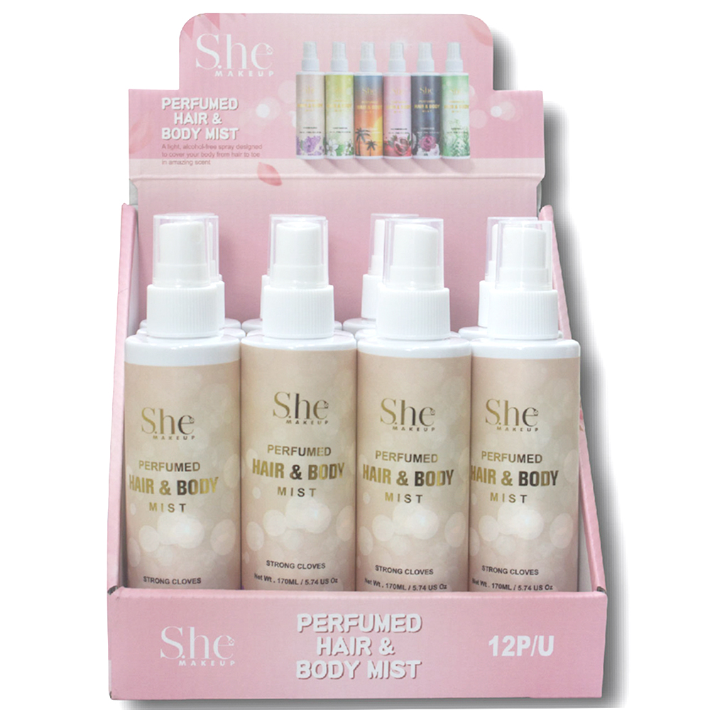 SHE MAKEUP PERFUME HAIR AND BODY MIST STRONG CLOVES (12 UNITS)