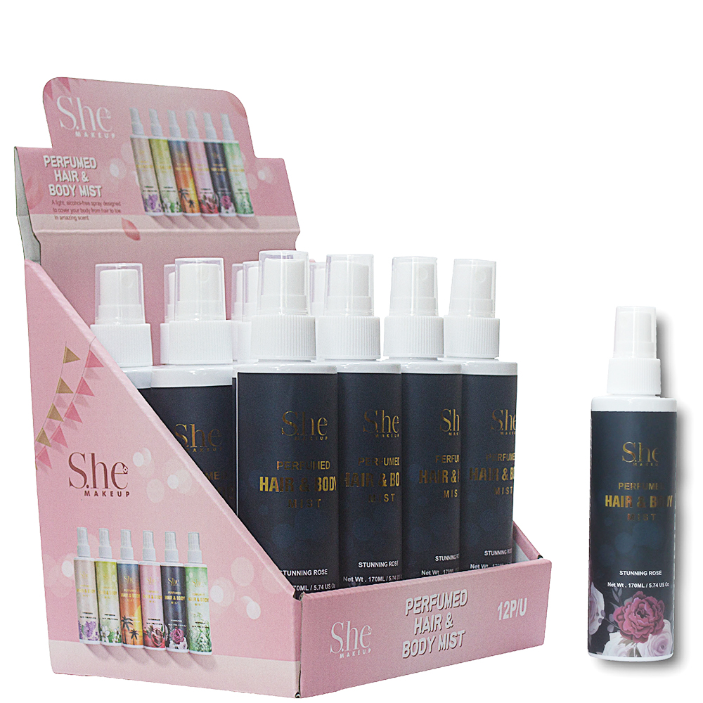 SHE MAKEUP PERFUME HAIR AND BODY MIST STUNNING ROSE (12 UNITS)