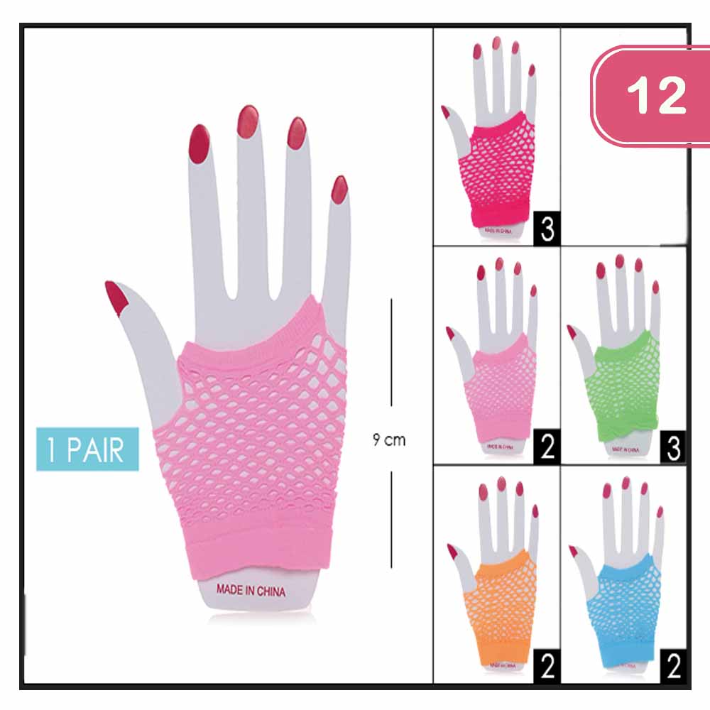 FASHION FISHNET ASST COLOR HAND GLOVES 12 PAIR SET