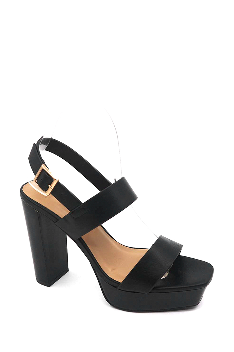 CHIC STRAP BUCKLE HIGH WIDE HEEL
