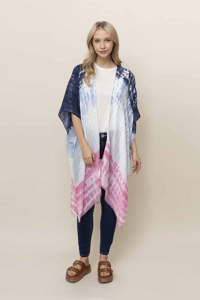 FASHION TIE DYE COLOR BLOCK KIMONO