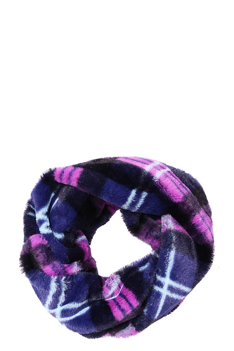 PLAID PRINT FAUX FUR SNOOD INFINITY SCARF