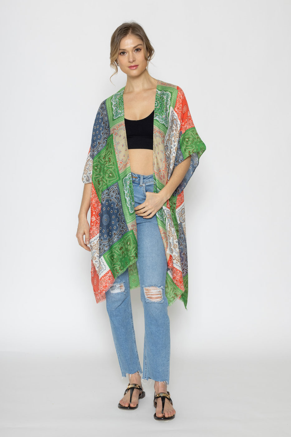 MULTI BANDANA PRINT KIMONO