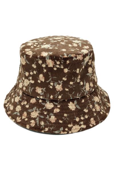 FLORAL PRINTED CORDUROY BUCKET HAT