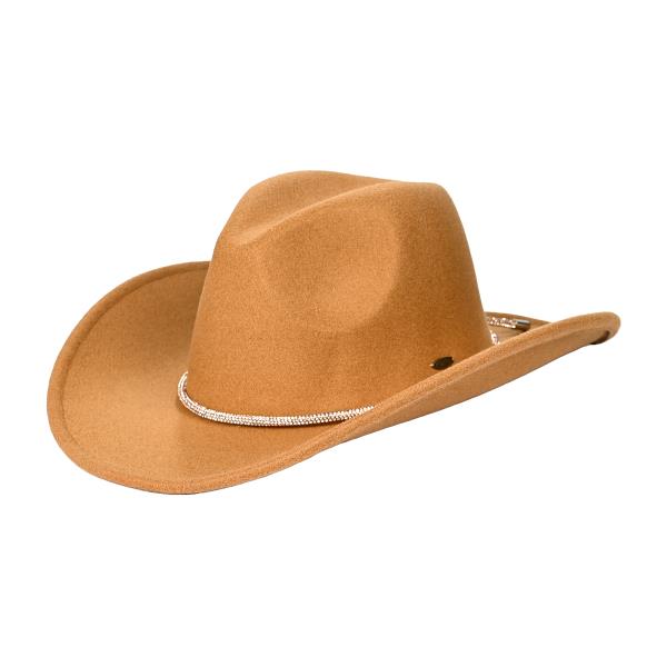 CC COWBOY VEGAN FELT HAT WITH RHINESTONE STRING TRIM BAND VEGAN FELT COWBOY HAT