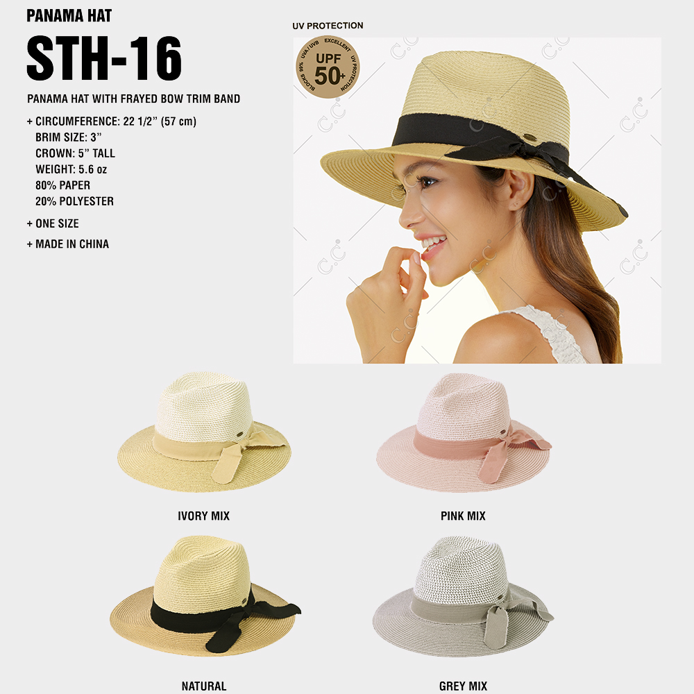 CC PANAMA HAT WITH FRAYED BOW TRIM BAND