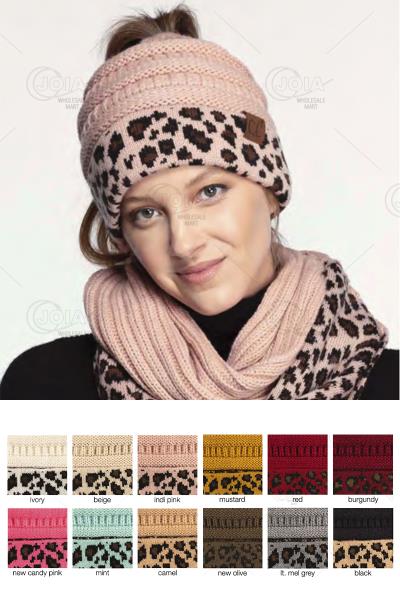 MATCHING CUFF LEOPARD PRINT CC BEANIE TAIL