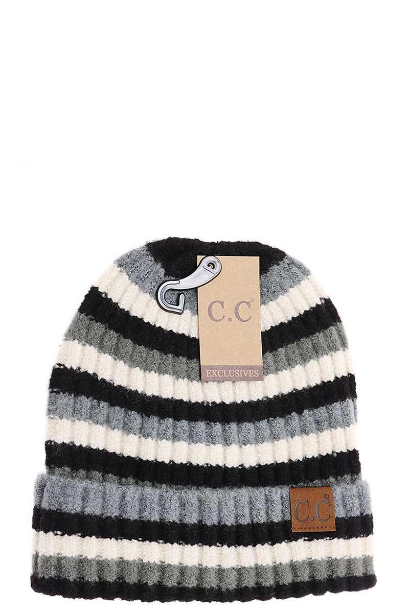 CC MULTI COLOR STRIPED RIBBED KNIT BEANIE WITH CUFF