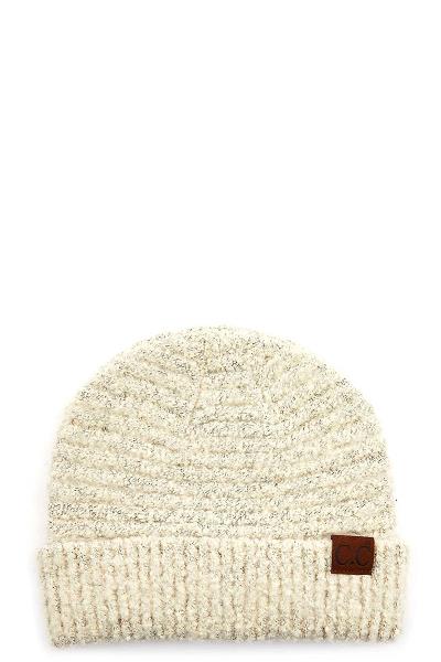 CC SOLID BOUCLE YARN HAT WITH CUFF