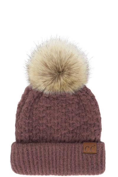 CC HAT SMOCKING STITCH PATTERN BEANIE WITH POM