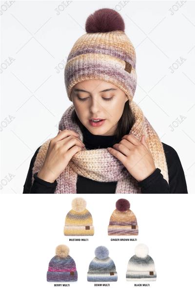 CC MULTI COLOR OMBRE BEANIES WITH SOFT FAUX COLOR FUR
