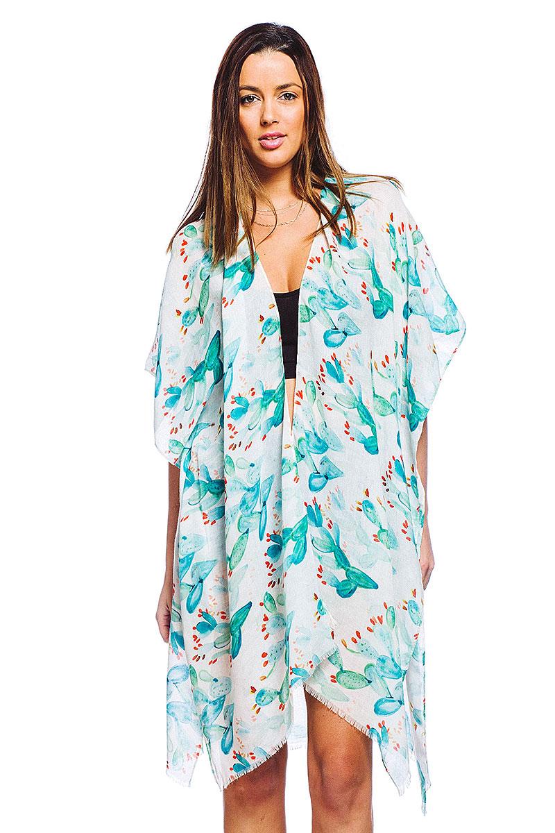 DESIGNER FASHION CACTUS PRINTED KIMONO COVER UP CARDIGAN