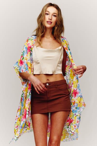 FLORAL PRINTED SILKY KIMONO