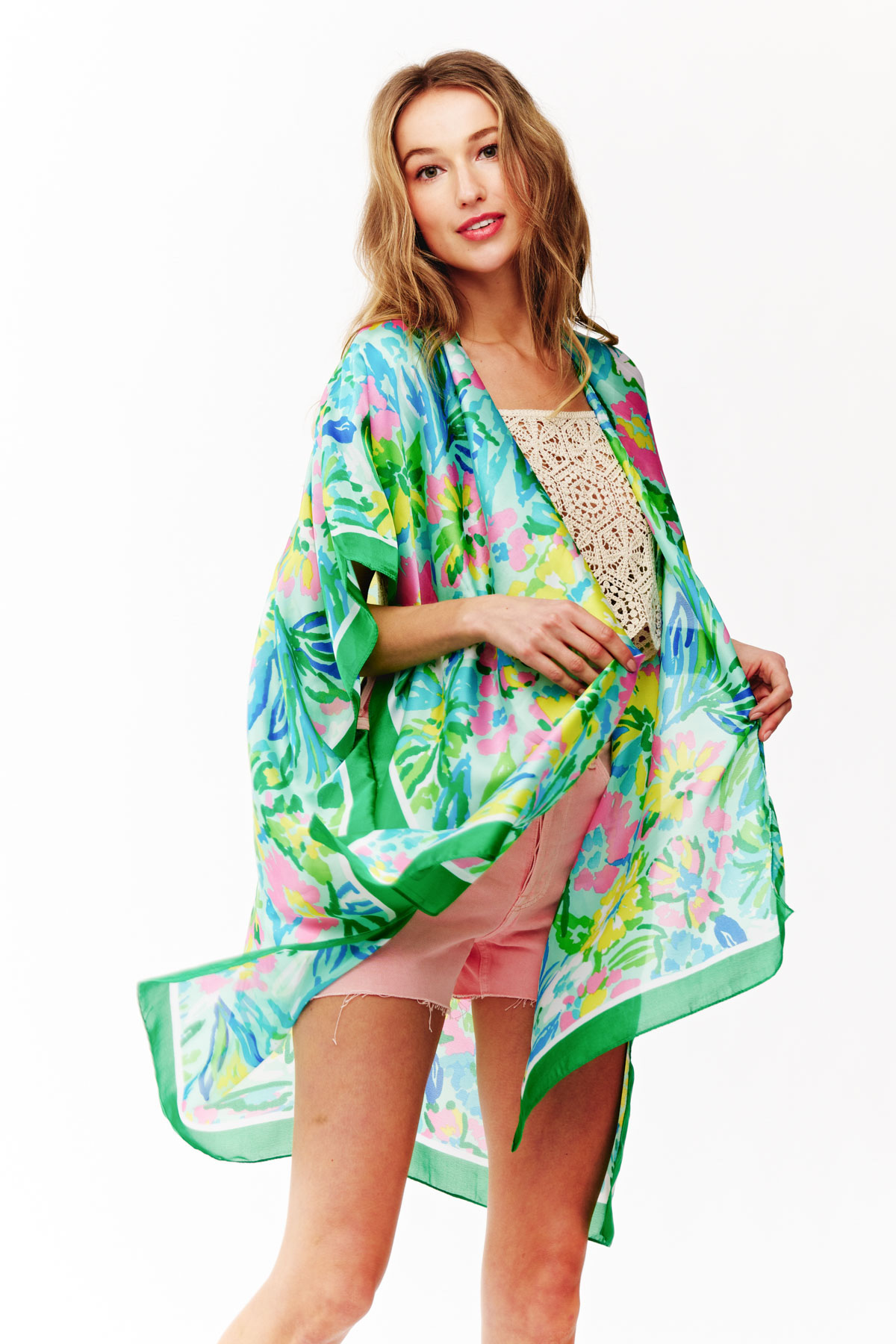 FLORAL PRINTED SILKY KIMONO