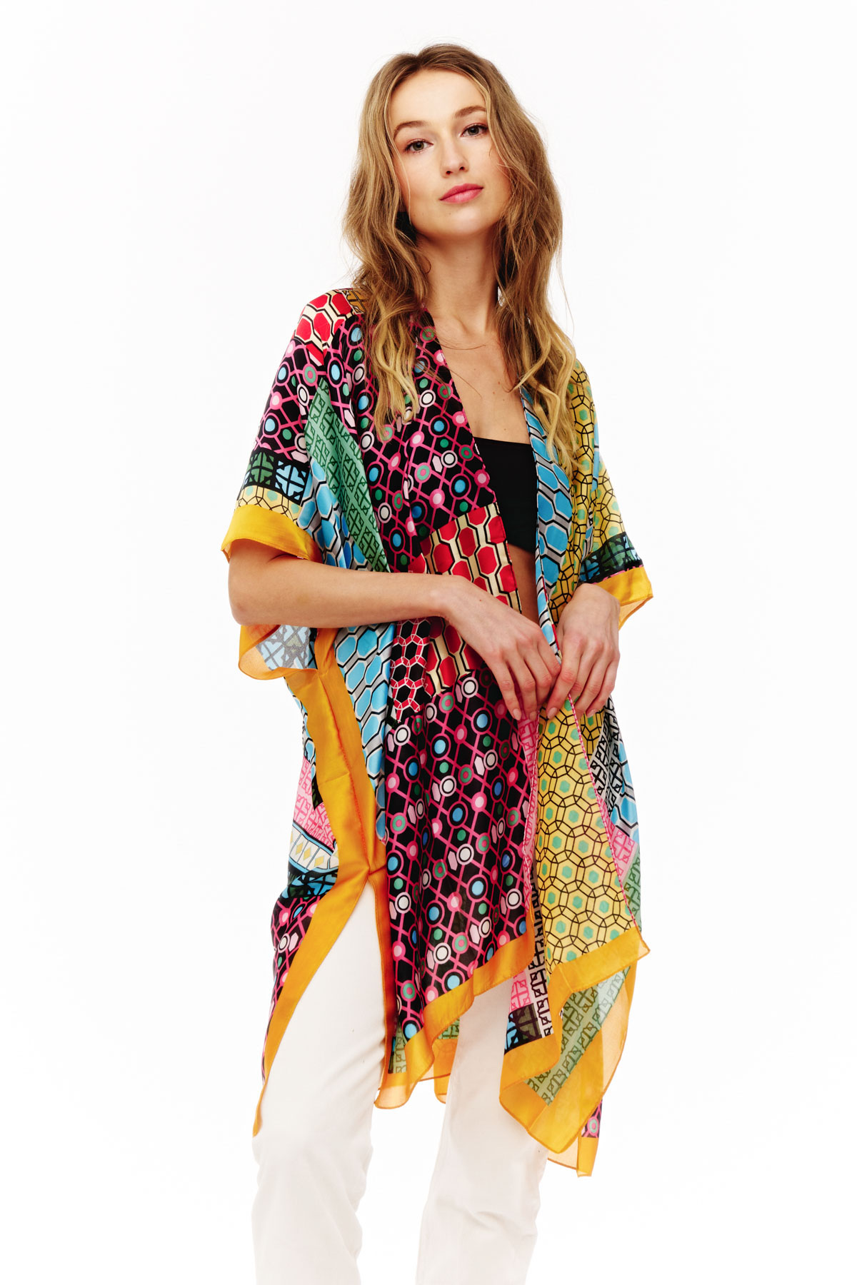 MULTI PRINTED SILKY KIMONO