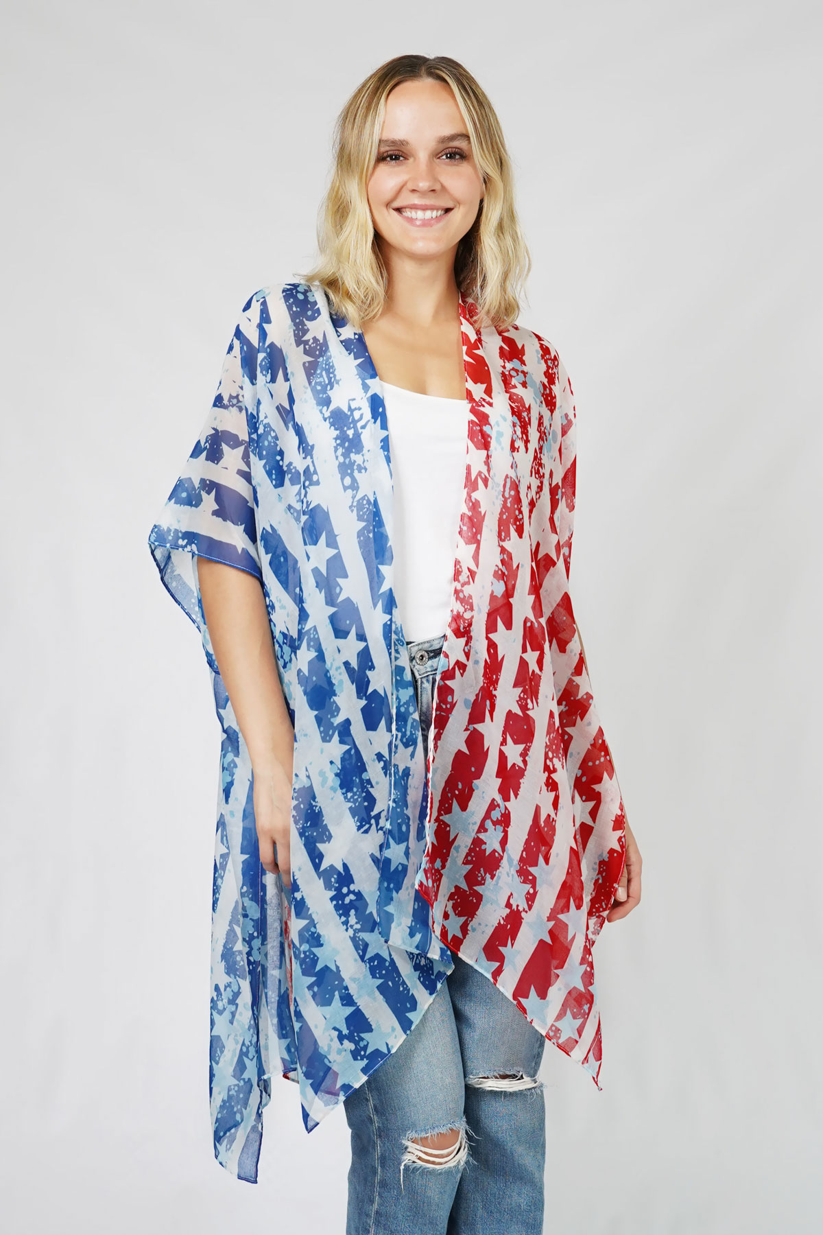 AMERICAN FLAG PRINT KIMONO