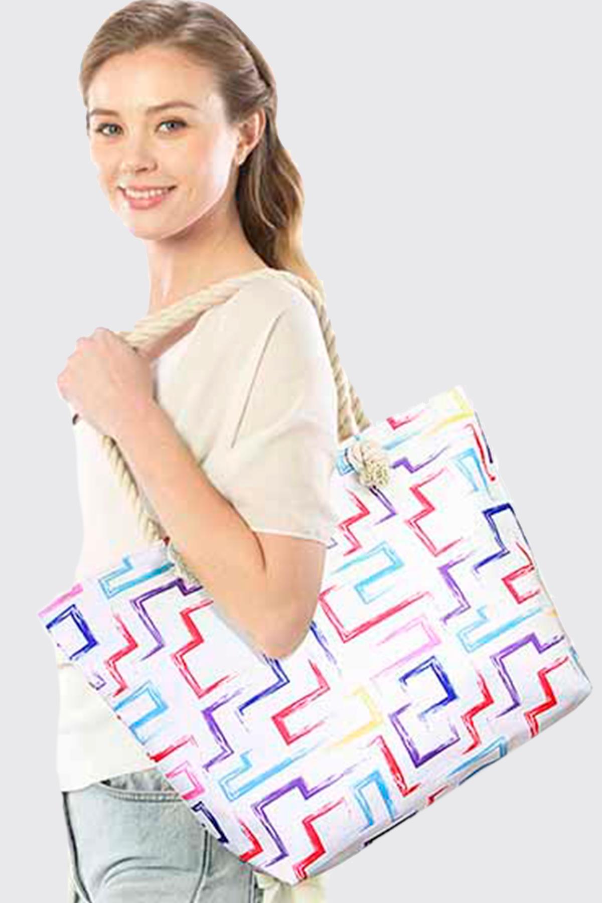 FASHION CANVAS NAUTICAL PRINT BEACH BAG
