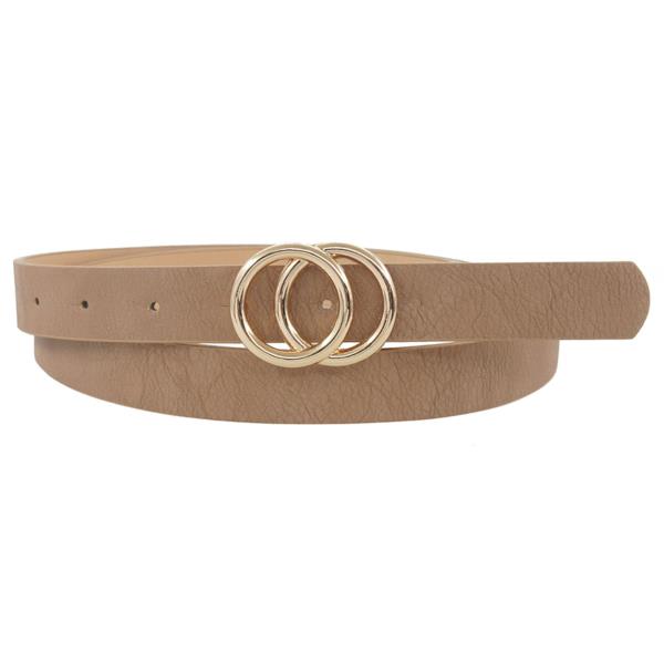 DOUBLE CIRCLE META BUCKLE PU LEATHER BELT