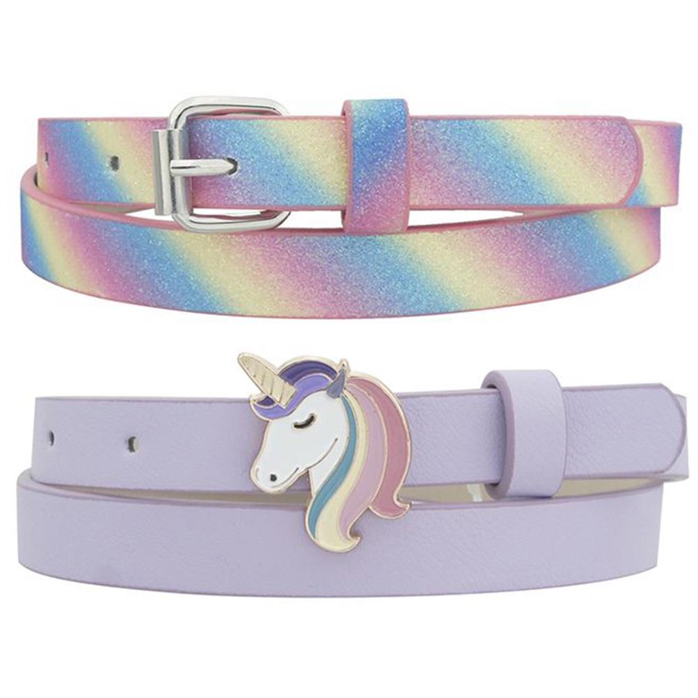 KIDS GIRLS ENAMEL UNICORN & RAINBOW GLITTER DUO BELT