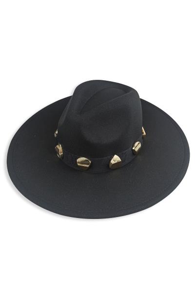 FASHION METAL STONE STRAP FEDORA
