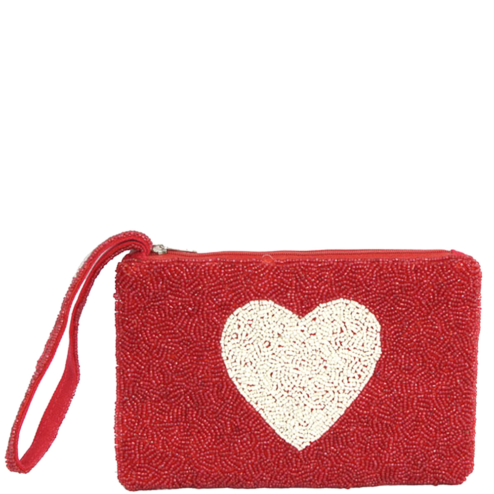 HEART SEED BEAD ZIPPER BAG