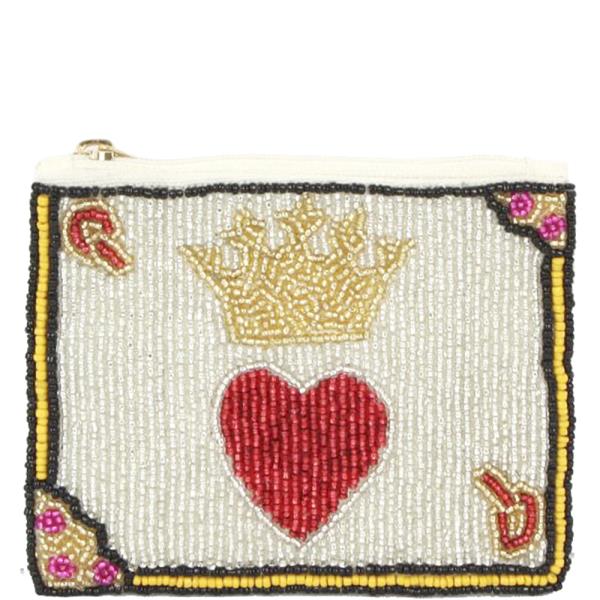 FASHION CROWN HEART FULLY SEED BEADED ZIPPER BAG