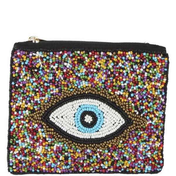 MULTI COLOR FULLY SEED BEADED EYE ZIPPER BAG
